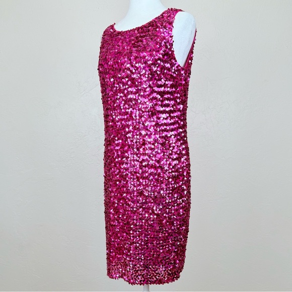 Vintage 1980s Night Line Silk Barbie Pink Sequin Sleeveless Dress Size 10 M - Picture 4 of 16